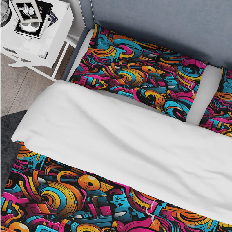 Popart Neon Graffiti Fusion - Geometric Duvet Cover Set - Microfiber Polyester