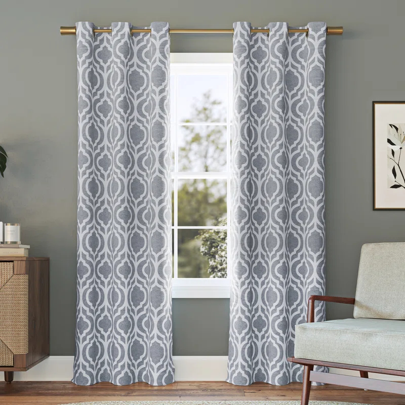 Sun Zero Eldon Gray Trellis Print Blackout Grommet Curtain Panel
