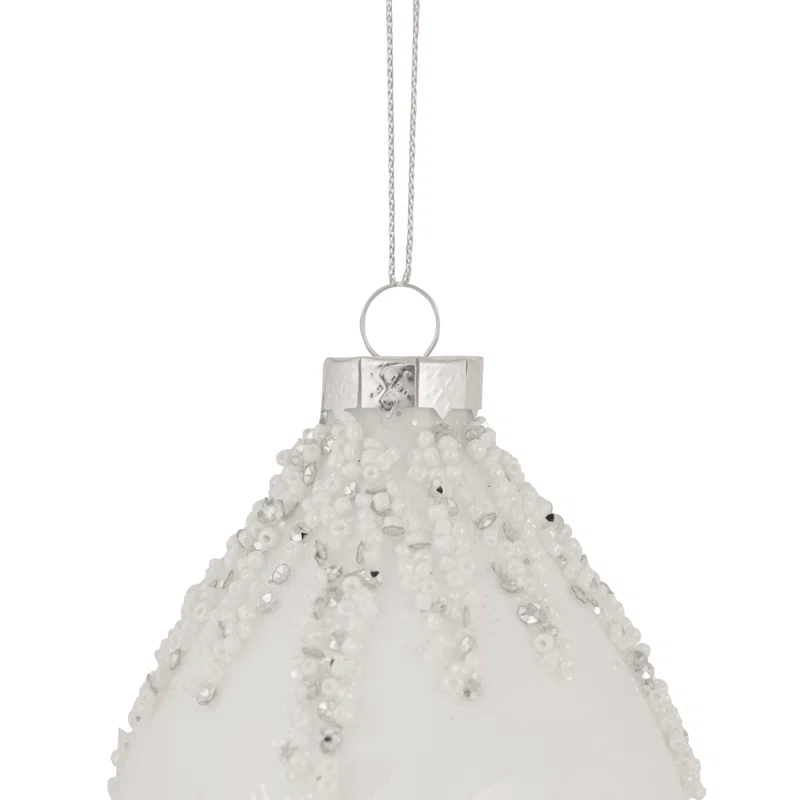 Northlight Seasonal 5" White Beaded and Silver Sequins Christmas Glass Finial Ornament