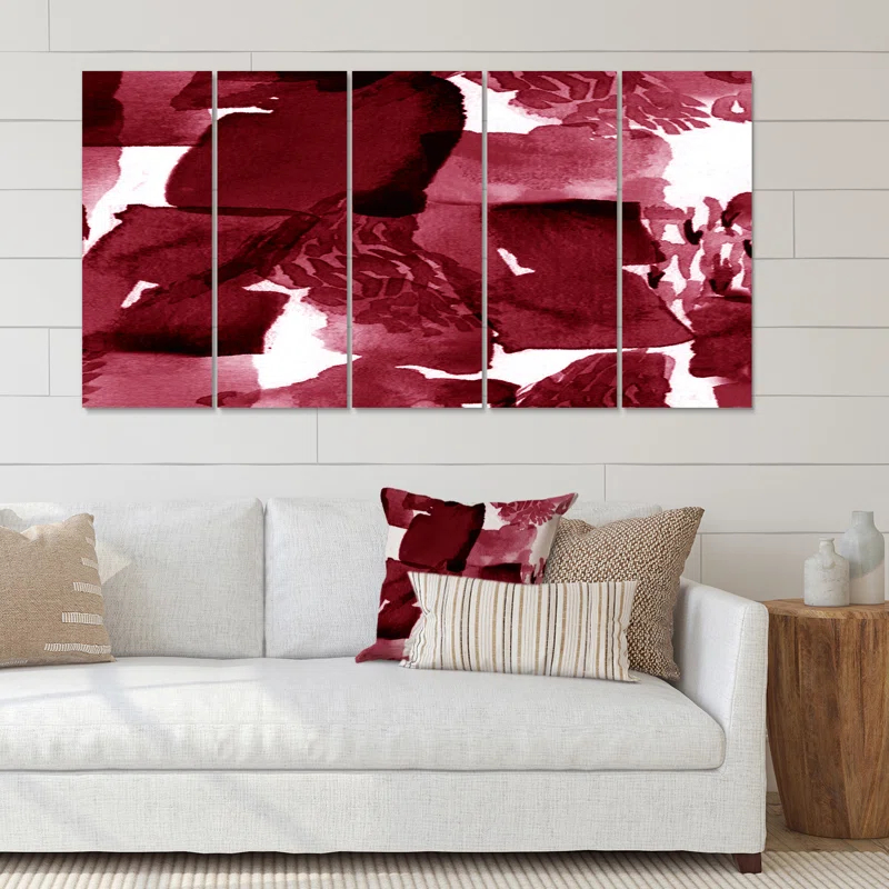 Design Art " Abstract Burgundy Strokes " 5 - Pieces