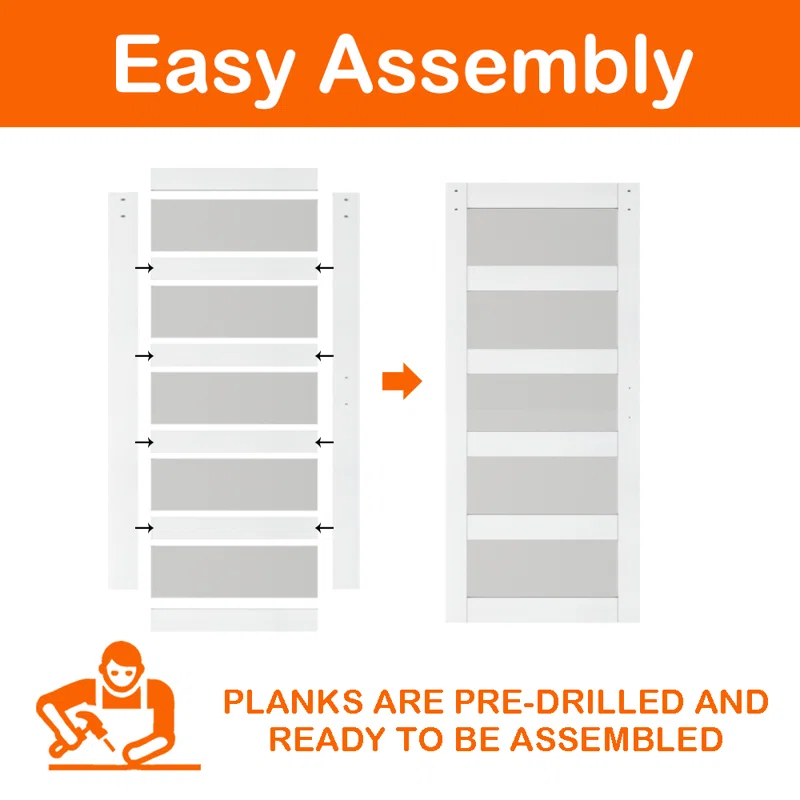 Calhome 5 Lite Tempered Frosted Glass Finished Composite Interior Sliding Barn Door with Hardware Kit