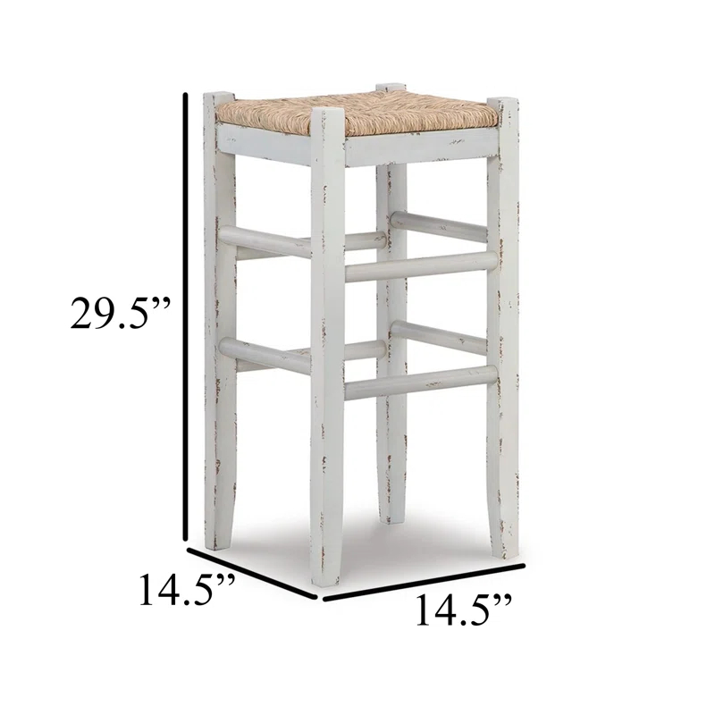 Benjara Anya Stool, Woven Seagrass Seat, Wood Frame (Set of 2)