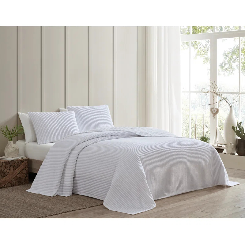 Beatrice Home Fashions Channel Striped Cotton Coverlet