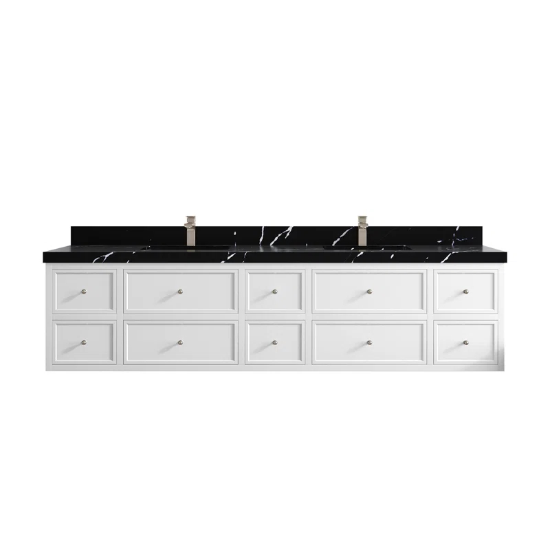 Willow Collections Roswell Floating 84'' Double Bathroom Vanity with Quartz Top