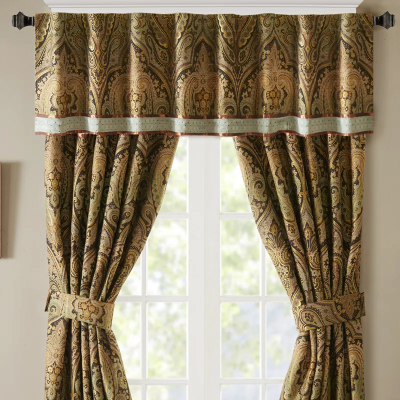 Canovia Springs Damask Tailored 53.93'' W Window Valance in Brown