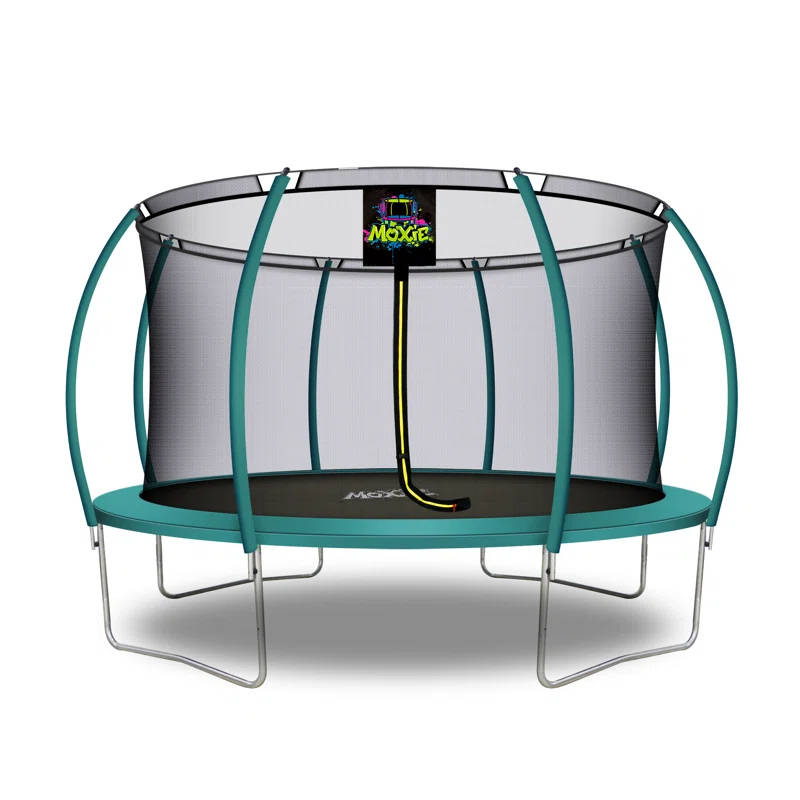 Machrus Moxie Pumpkin-Shaped Outdoor Trampoline Set with Top-Ring Frame Safety Enclosure, 14 FT