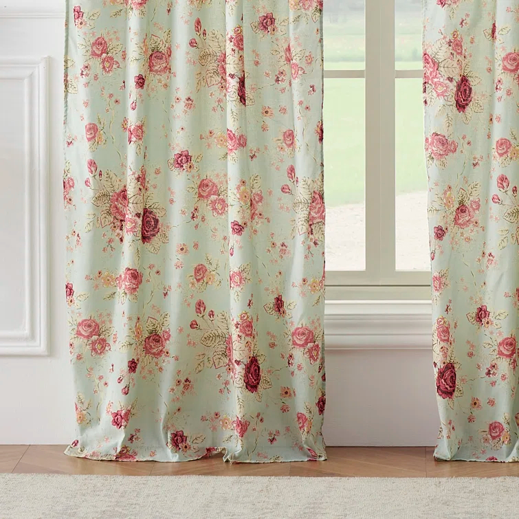 Antique Rose Nature/Floral Sheer Rod Pocket Curtain Panels (Set of 2)