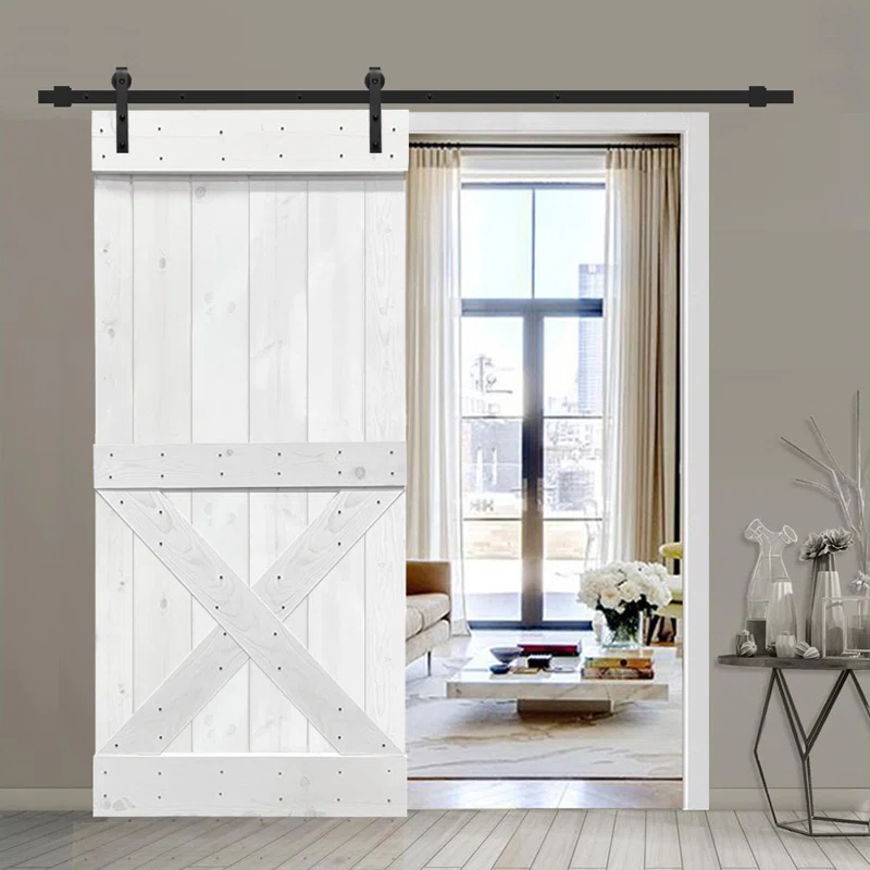 Calhome 36'' x 84'' Solid Wood Paneled Painted with Installation Hardware Kit Barn Door