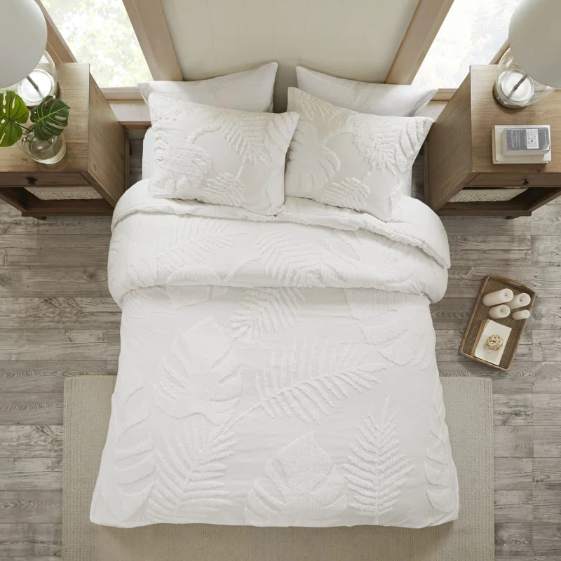 Madison Park Bahari Tufted Cotton Chenille Palm Duvet Cover Set