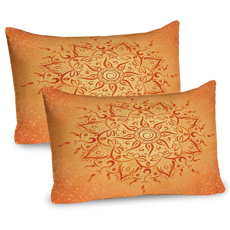 Ambesonne Ambesonne Leaf Pillow Sham 2 Pack Orange Mandala 26"x20" Orange