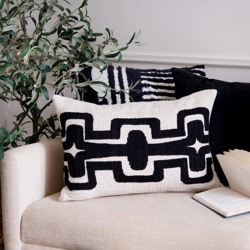 Geometric Handmade Cotton Wool Blend Decorative Throw Pillow