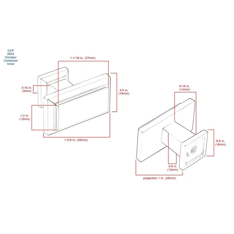 CKP 1.3" Length Rectangle Knob
