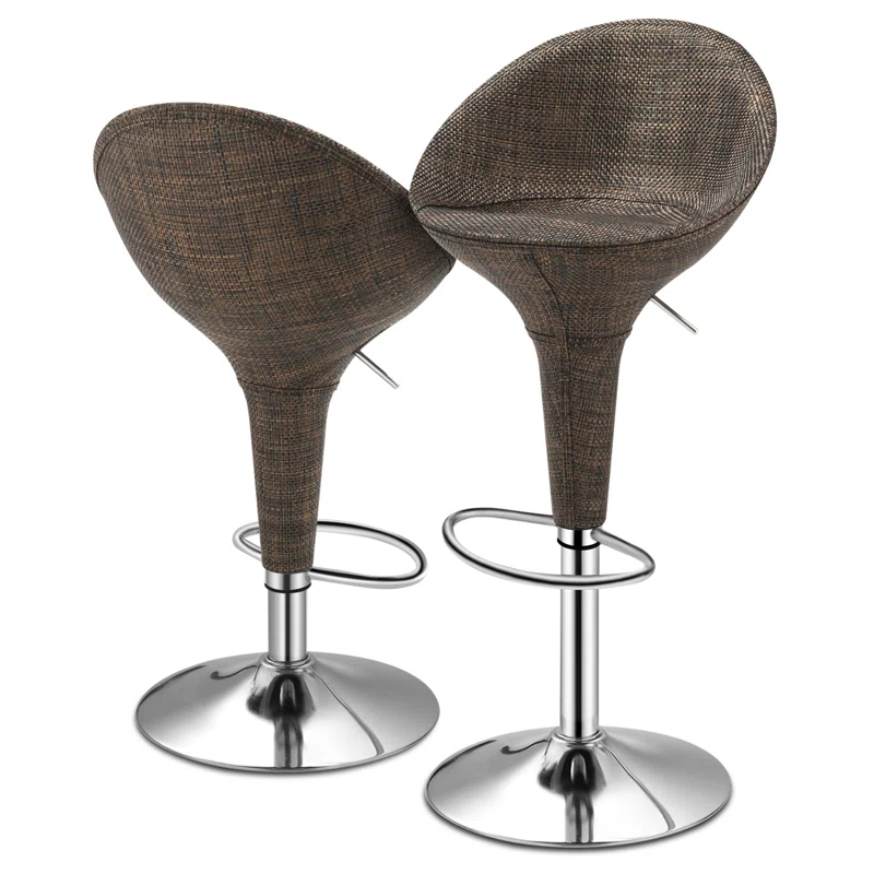 Ivy Bronx Jehanne Adjustable Swivel Bar Stools, Rattan Counter Height Dining Chairs with Backrest and Footrest (Set of 2)