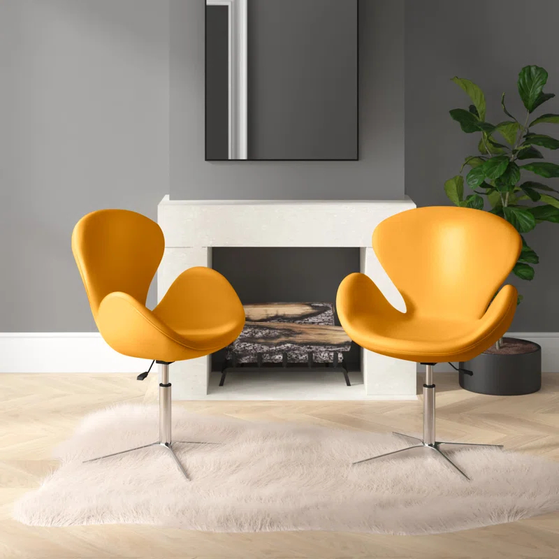 Ivy Bronx Faux Leather Swivel Accent Chair (Set of 2)