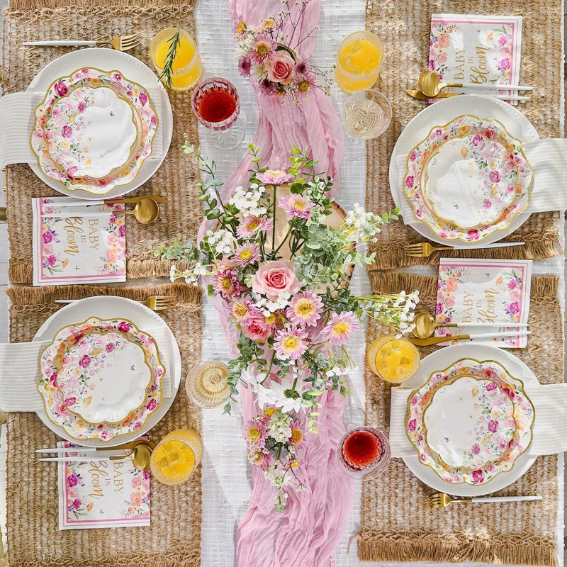 Kate Aspen Kate Aspen Baby in Bloom 62 Piece Party Tableware Set Baby Shower Party Decorations Plates & Napkins, Vibrant Floral Botanical (16 Guests)- Perfect for Greenery Baby Shower (Set of 62)