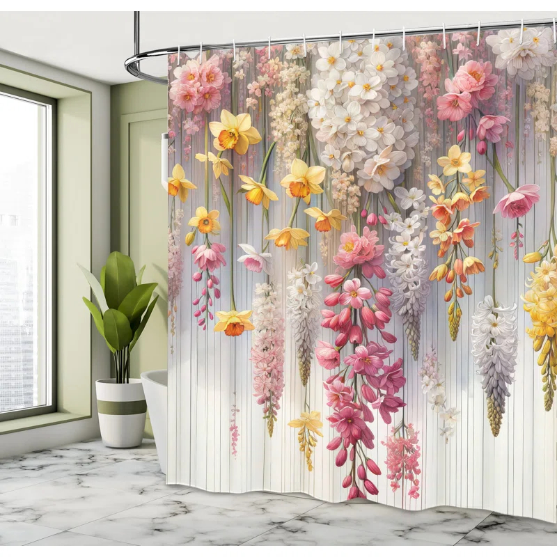 Ambesonne Floral Shower Curtain with Hooks Included
