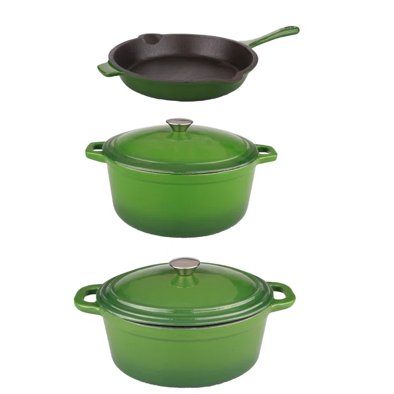 BergHOFF BergHOFF Neo 5Pc Cast Iron Set: 5Qt and 8Qt Covered Dutch Ovens and 10" Fry Pan