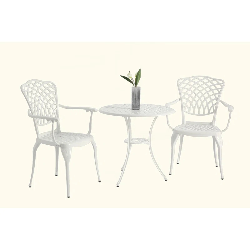 World Menagerie 3 Piece Patio Bistro Set Cast Aluminum Bistro Table And Chairs Set Of 2 With Umbrella Hole,All Weather Metal Bistro Table Set,Outdoor Patio Furniture Set For Garden