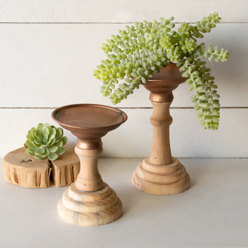 American Mercantile 4.5'' H Wood Tabletop Candlestick
