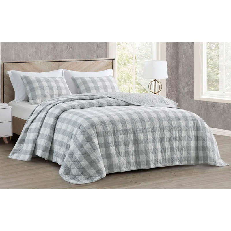 Chezmoi Collection Cotton Plaid Quilt Set