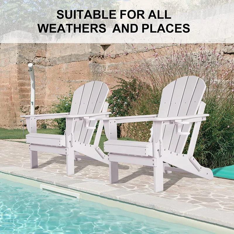 Winston Porter Folding Adirondack Chairs With Cushion, Hdpe Oversized Patio Chair Weather Resistant