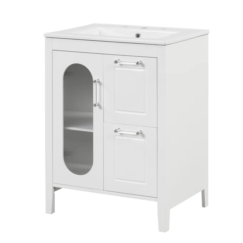 Tryimagine 24" Bathroom Vanity With Sink, Bathroom Vanity Cabinet With Two Drawers And Door, Adjustable Shelf, Solid Wood And MDF
