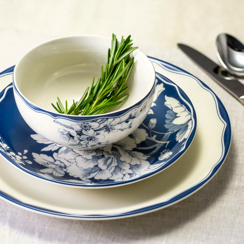 222 Fifth 222 Fifth Brittany 12-Piece Porcelain Dinnerware Set - Service For 4, Plate & Bowl Set