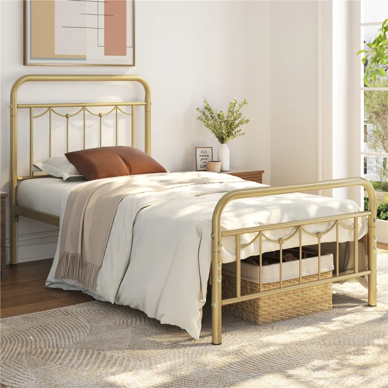 Laurel Foundry Modern Farmhouse® Dravin Metal Platform Bed Frame with Vintage Headboard and Footboard