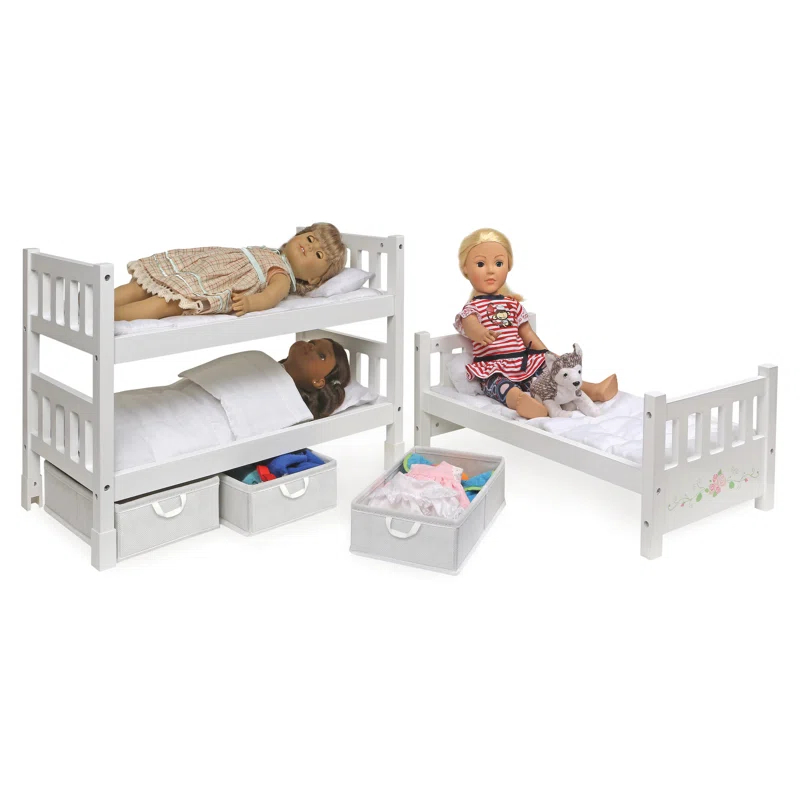Badger Basket 1-2-3 Convertible Doll Bunk Bed with Bedding, Baskets, and Free Personalization Kit