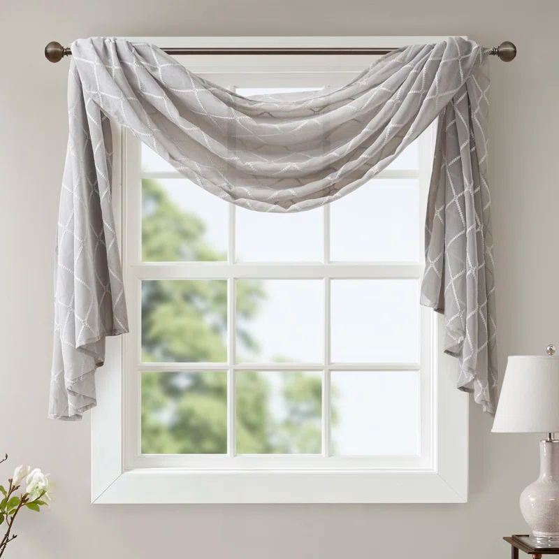 Madison Park Irina Solid Sheer Embroidered Window Scarf