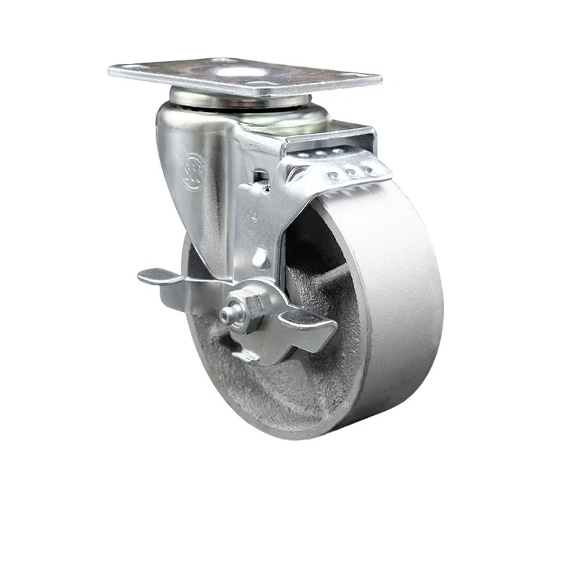 Service Caster Semi Steel Cast Iron Wheel Swivel Top Plate Caster with Brake