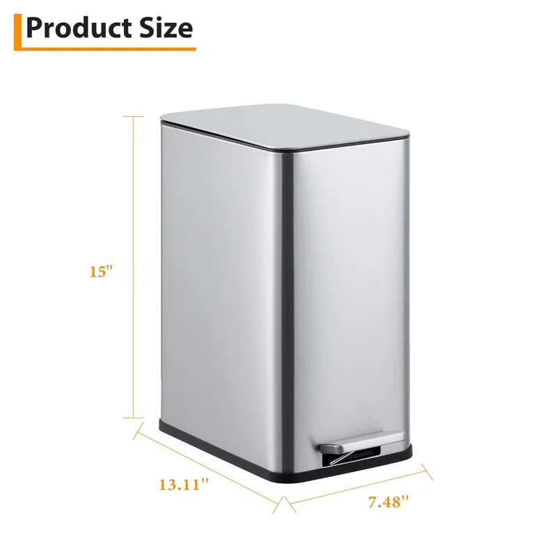babevy 2.6 Gallon Kitchen Trash Can, Stainless Steel Garbage Can