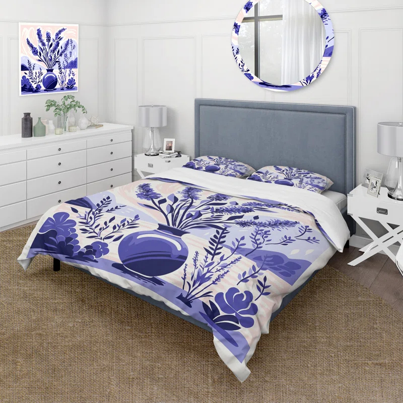 Design Art Purple Boho Pottery Blooms IV - Boho Pottery Duvet Cover Set