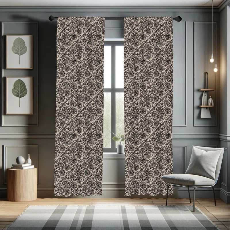 Ambesonne Ambesonne Gothic 2 Panel Curtain Set, Abstract Graphic Lace Pattern With Flowers Butterflies Old Fashioned Nature Inspired, Lightweight Window Treatment Living Room Bedroom Decor, 56" X 63", Tan Black (Set of 2)