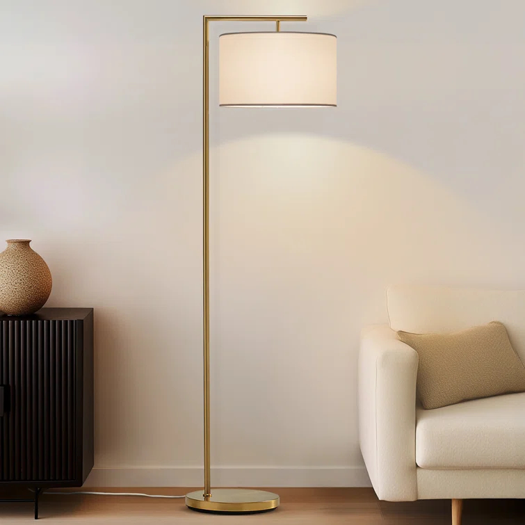 Montage Modern 60 in. Mid-Century Modern LED Floor Lamp with Fabric Drum Shade