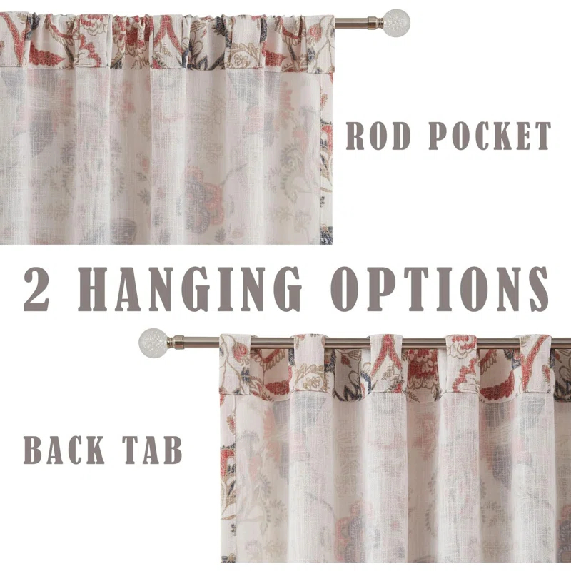 Red Barrel Studio® Floral Semi-Sheer Curtains Bohemian Light Filtering Window Treatments Set, Panels)