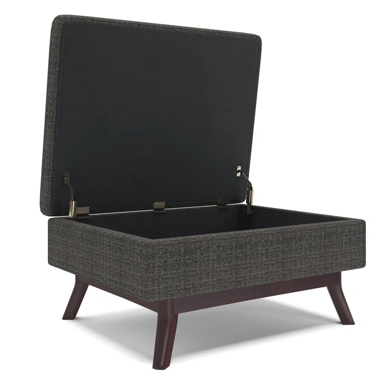 Simpli Home Owen 34"W Upholstered Coffee Table Storage Ottoman with Lift Top and Solid Wood Legs