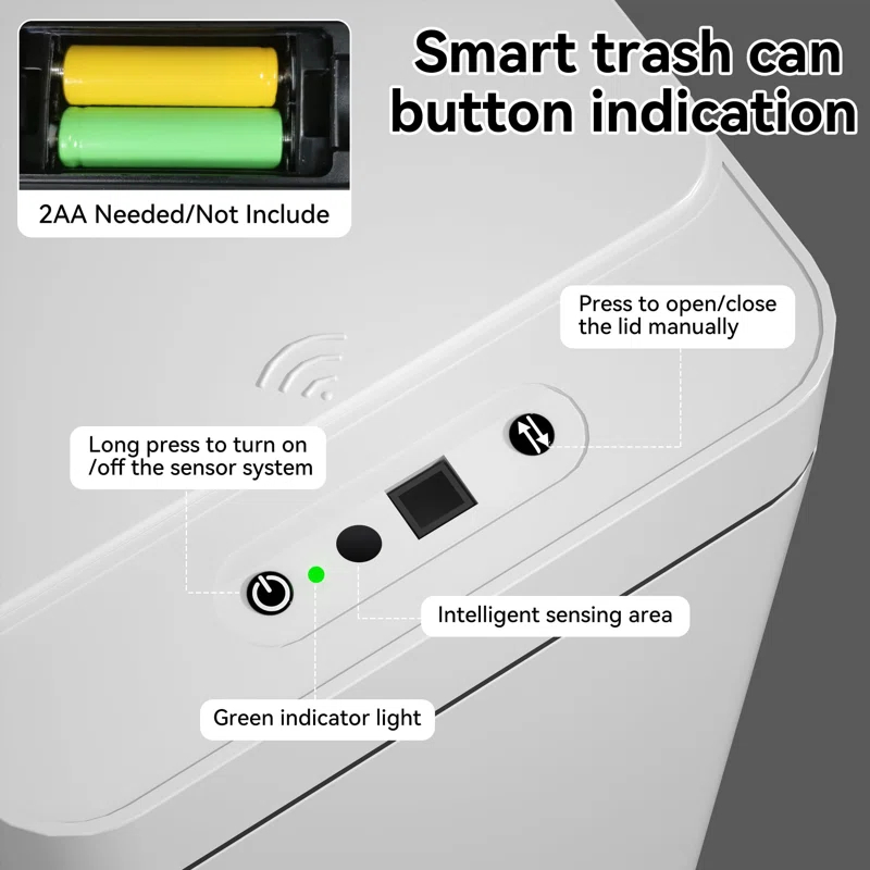 FEIYAN Automatic Bathroom Trash Can 2.6 Gallon Touchless Garbage Cans With Lid 2 Pack Small Slim Motion Sensor Smart Trash Bin For Bedroom, Bathroom, Office, Kitchen, Living Room, White | Wayfair