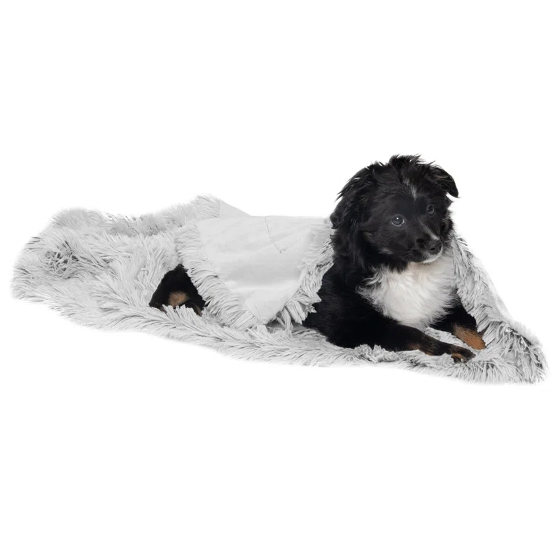 QUALITY FLOORING INC. Waterproof Throw Blanket For Dogs & Indoor Cats, Washable - Shaggy Plush Calming Long Faux Fur & Velvet Dog Blanket
