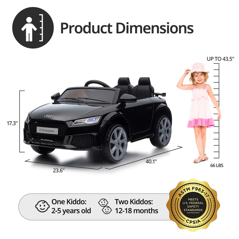 Outfunny Electric Car for Kids, Licensed Audi 6V Ride on Toy Car for Toddlers with Remote, Bluetooth