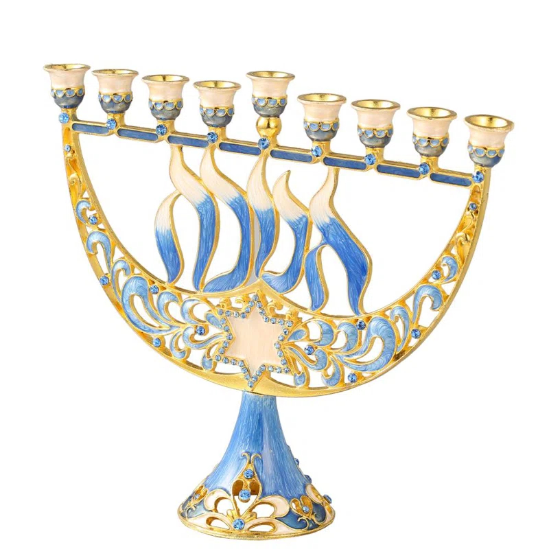 Matashi HandPainted Enamel Menorah Candelabra-Hanukkah Design  Crystal