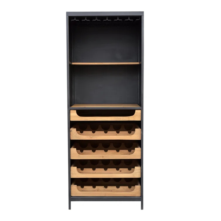 Contemporary Gray-Brown Teak Bar Cabinet with 5 Drawers