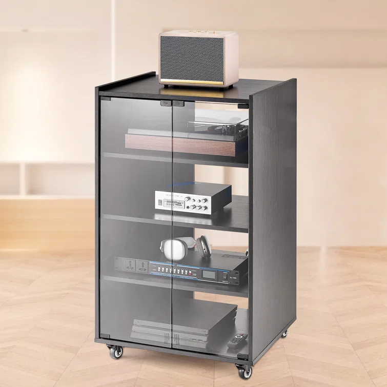 VEVOR 5-Tier AV Media Stand with Wheels, Wooden Audio-Video Media Stand for DVD Players/Cable Boxes/Games Consoles