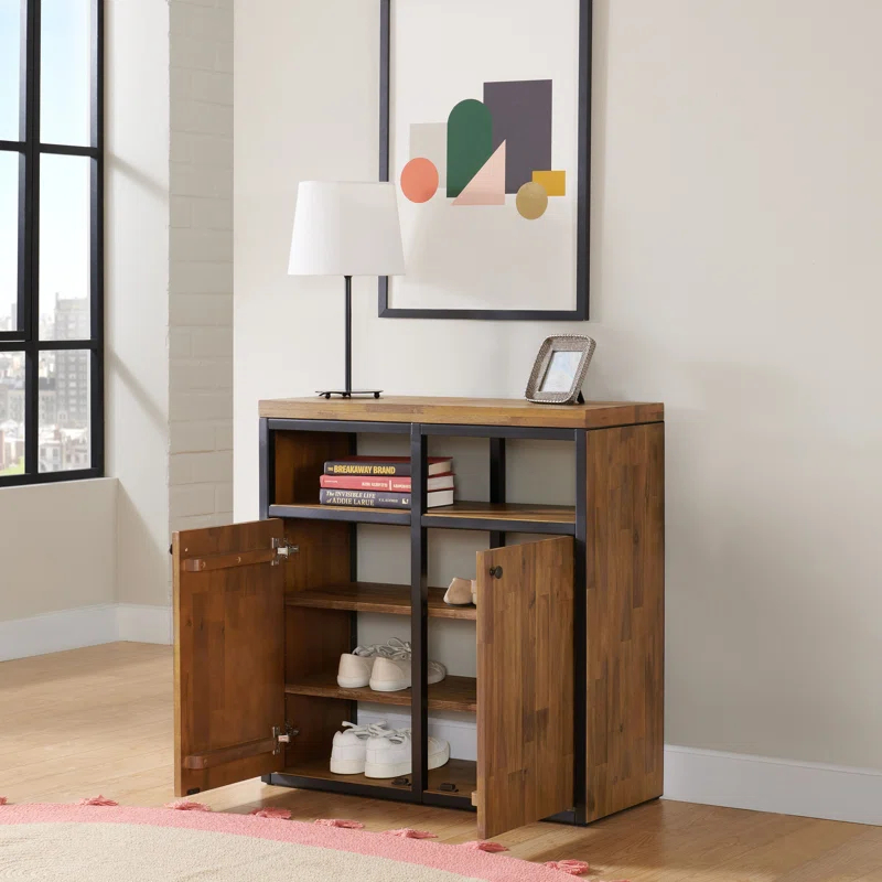 Alaterre Lloyd 31" Wide Rustic Industrial Metal Frame Shoe Storage Cabinet