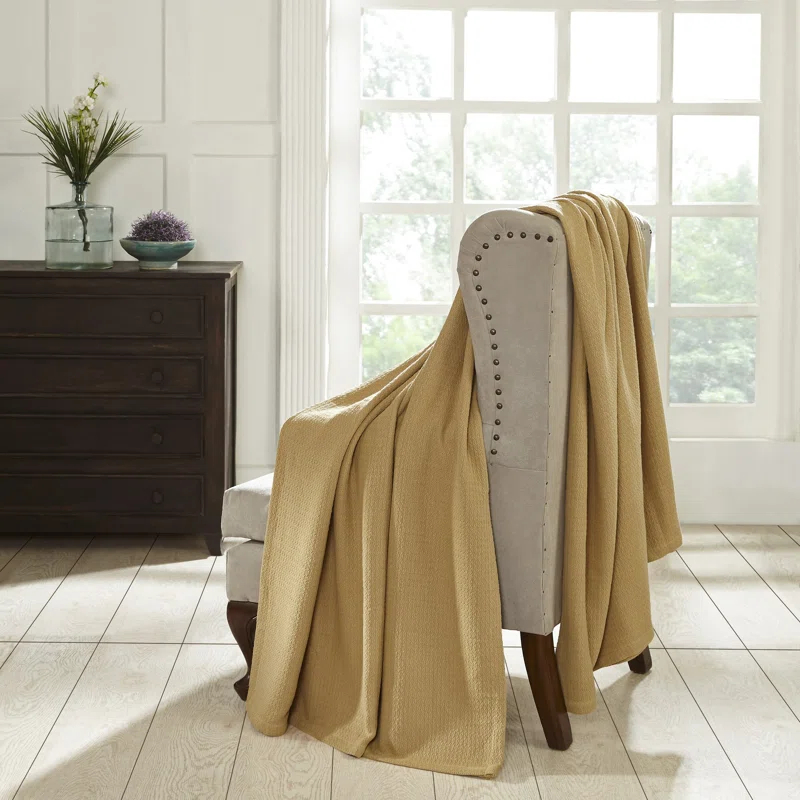 Superior Waffle Weave Honeycomb Knit Soft Textured All-Season Cotton Blanket