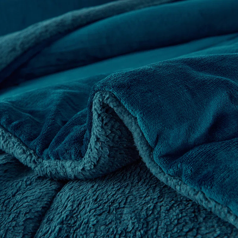 JML JML BorregoSolid1024 Microfiber Reversible 3 Piece Comforter Set, Sherpa Flannel Fleece Bed Blanket, King/Queen