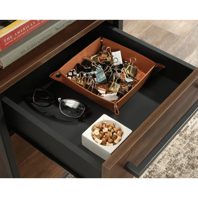 17 Stories Home Office Desk with Drawers and Open Shelf