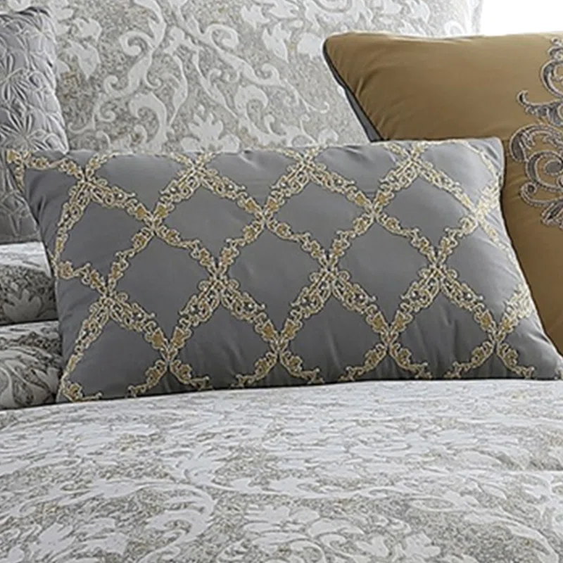 Benjara Gray/Gold Microfiber 8 Piece Comforter Set