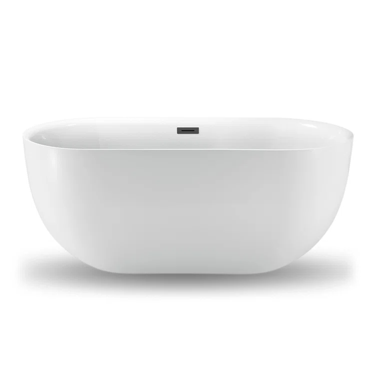 Streamline Bath 59" Streamline Freestanding Soaking Acrylic Bathtub With Drain and Bamboo Tray N1241BGM