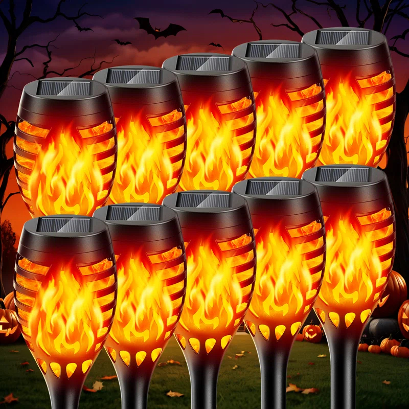 KOOPER Halloween Solar Outdoor Lights with Flickering Flame Light Pack (Set of 10)